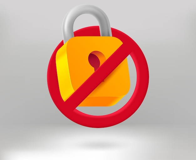 Stop locking concept with lock icon 3d vector illustration