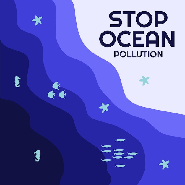 Stop ocean pollution poster design template Layered paper cut underwater background vector