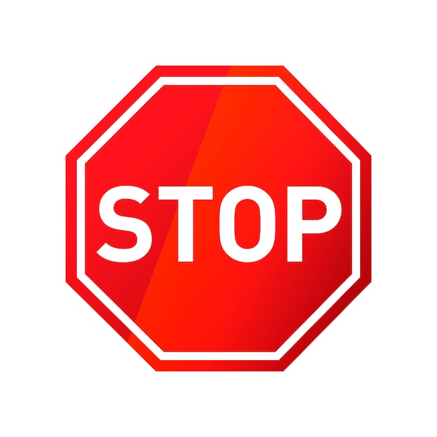 Stop red glossy road sign isolated on white