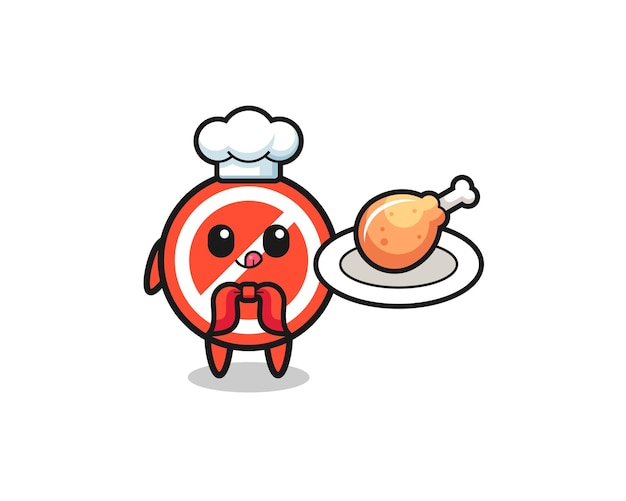 Stop sign fried chicken chef cartoon character  cute design