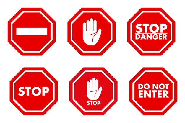 Stop traffic icon Restrictive and warning signs Isolated on white background Set of stop motion icons in flat style Vector illustration