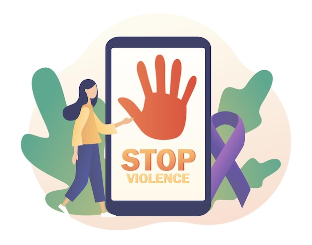 Stop violence text on screen smartphone International day for the elimination of violence against