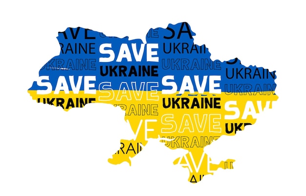 Stop the war with Ukraine flat map on white background save Ukraine from Russia vector design