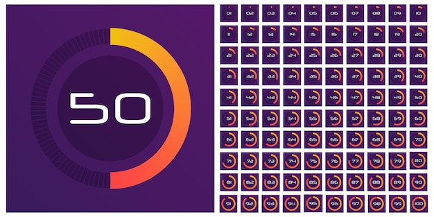 Vector stopwatch, digital timer, circle diagram.