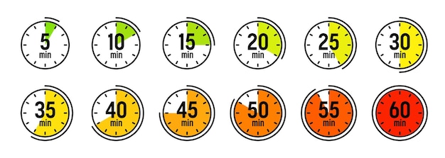 Stopwatch icons colorful simple chronometer time counter with dial countdown timer showing hours and