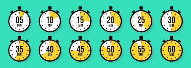 Vector stopwatch icons colorful simple chronometer time counter with dial countdown timer showing hours and