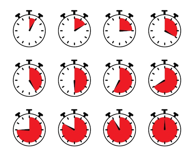 Stopwatch timer clock vector symbol set isolated on white background red stopwatch