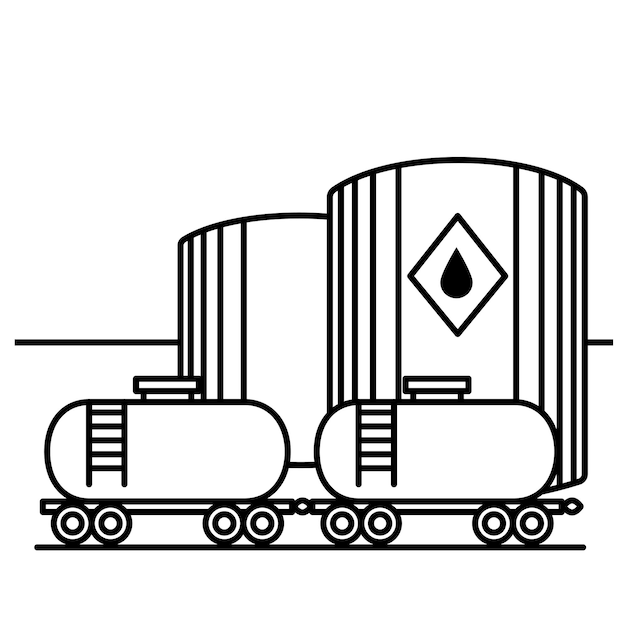 Storage and transportation of oil in tanks by rail Energy concept Vector line art illustration