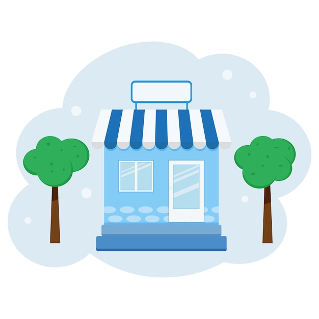 Store building with trees vector illustration