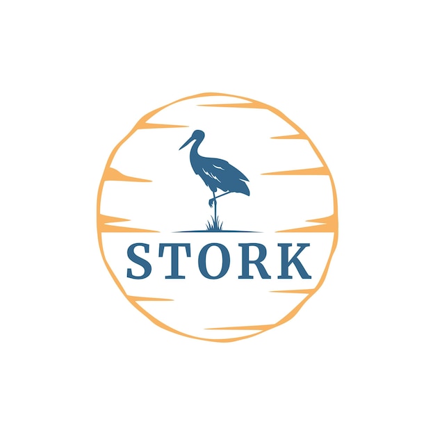 Vector stork animal silhouette vintage big circle sun nature logo template