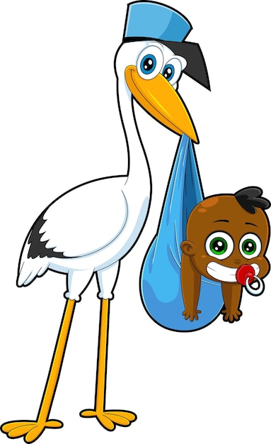 Stork Delivering African American Baby Boy Cartoon Characters