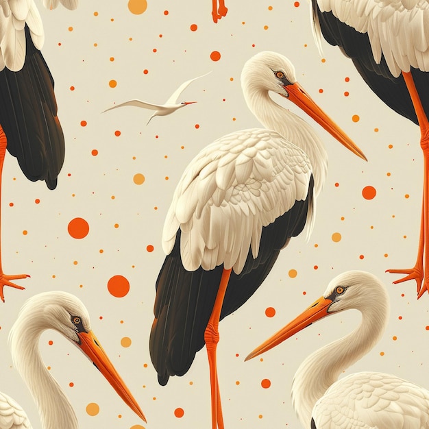 Stork seamless pattern background vector cute birds graphic EPS file