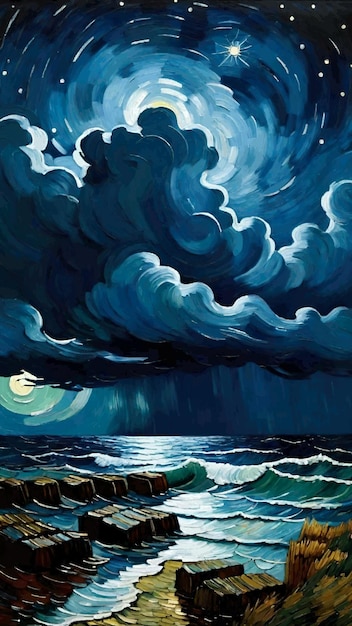 Vector a stormy clouds painting inspired by starry night van gogh style artwork vector