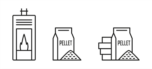 Stove and pellet icons designed in line art style can be used for web and print