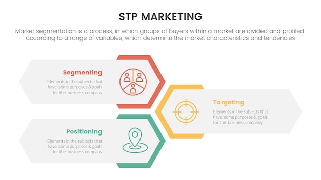 Stp marketing strategy model for segmentation customer infographic with vertical honeycomb shape layout concept for slide presentation