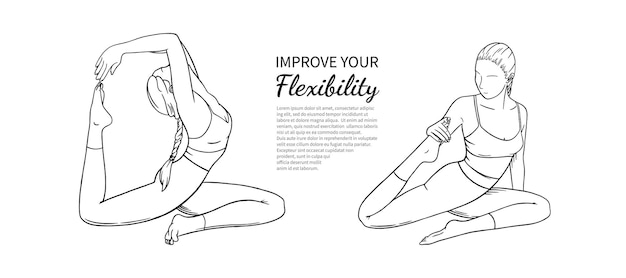 Straetching women with text block for banner or brochure Flexibility improving yoga poses