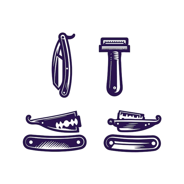 Vector straight razor collection logo illustrations