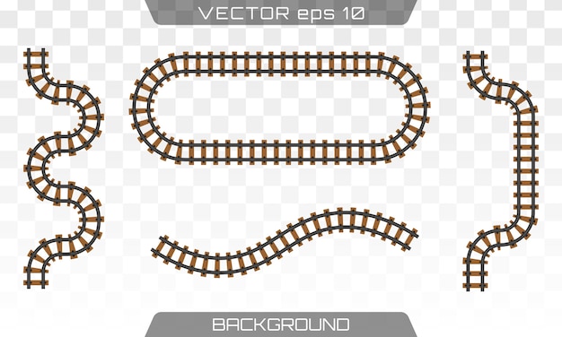 Straight tracks art design. Rails set on transparent background. Concept of train transportation, metro, logistics and railroad. Flat design.