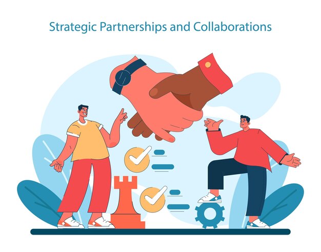 Vector strategic partnerships and collaborations concept building strong alliances and synergies in