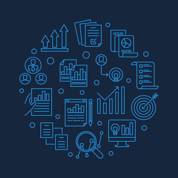 Strategic planning round blue line icon illustration