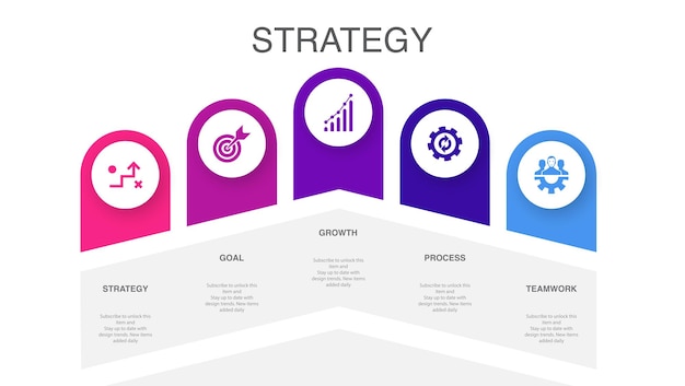 Strategy goal growth process teamwork icons Infographic design layout template Creative presentation concept with 5 steps