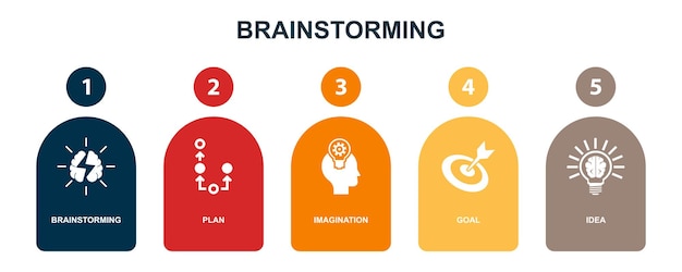 Strategy goal growth process teamwork icons Infographic design template Creative concept icons set 5 elements different colors