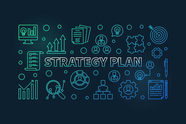 Strategy Plan horizontal colorful outline icon illustration