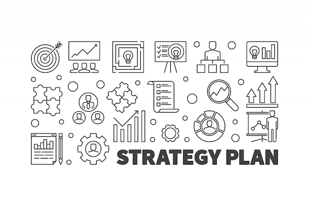 Strategy Plan vector outline illustration or banner