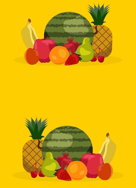 Strawberries banana pomegranate Pineapple Apple Organic healthy concept with fresh fruits Vector set Orange Watermelon apricot pear cherry Summer