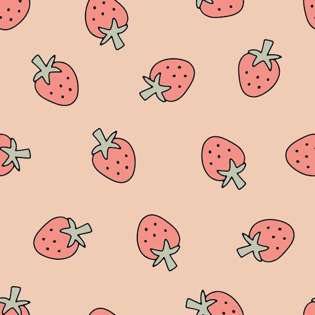 Strawberries doodle hand drawn seamless pattern background