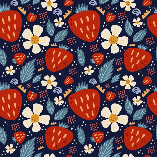 Strawberries hand drawn seamless pattern for textile