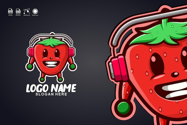 strawberries music cute mascot character logo design