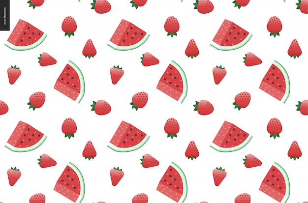 Strawberries and watermelon seamless vector pattern