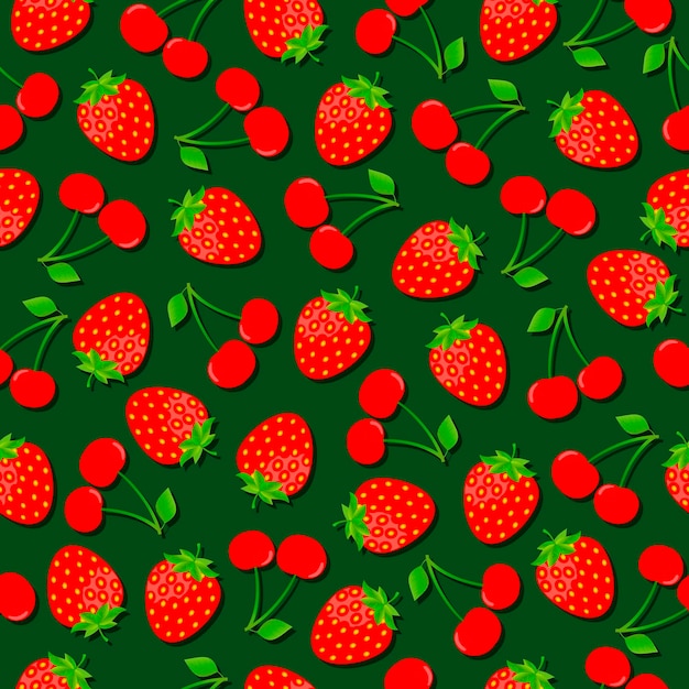 Strawberries with cherries seamless pattern