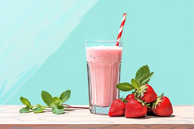 Strawberries with leaf and juice isolated on a white background