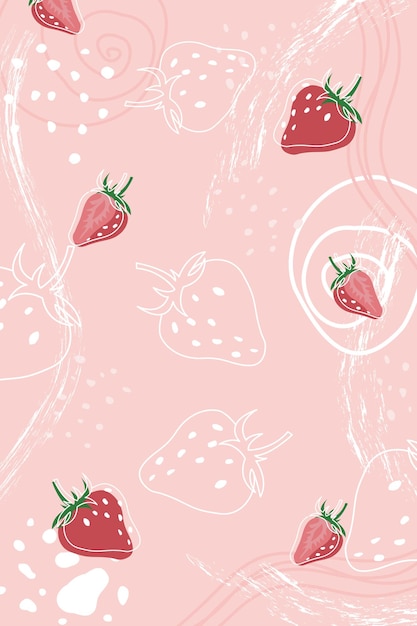 Strawberry on abstract pink background with hand drawn elements Template for banner poster bar