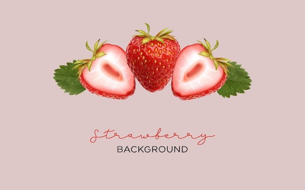 Strawberry background, realistic strawberry fruit, summer banner, delicious fresh fruits