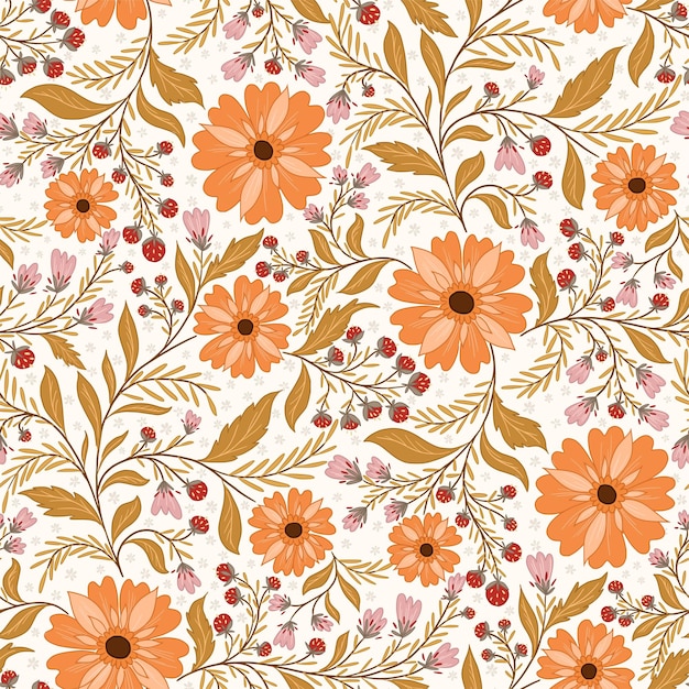 Strawberry bloom and orange flower pattern