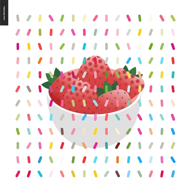 Vector strawberry in bowl and a seamless pattern