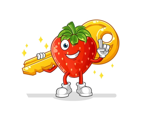 Strawberry carry the key mascot. cartoon vector