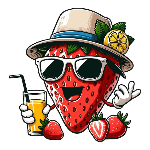 Strawberry cartoon character clipart vector