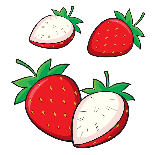 Strawberry cartoon set