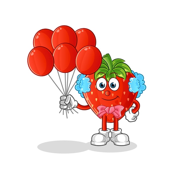 strawberry clown with balloons vector. cartoon character