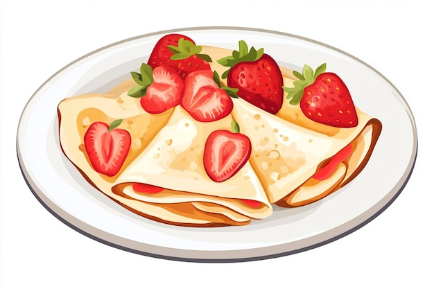 Strawberry Crepes Flat Lay On Plate