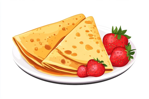 Vector strawberry crepes flat lay on plate