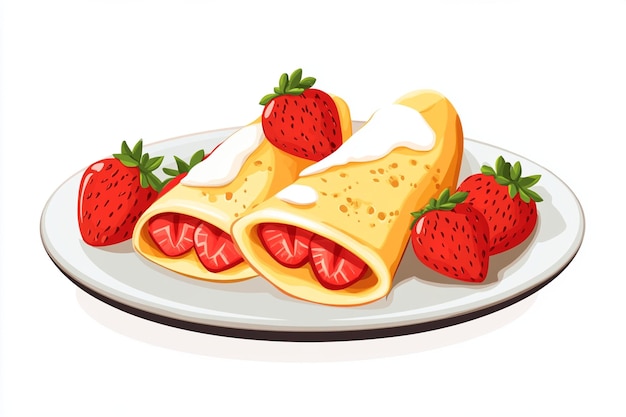 Strawberry Crepes Flat Lay On Plate