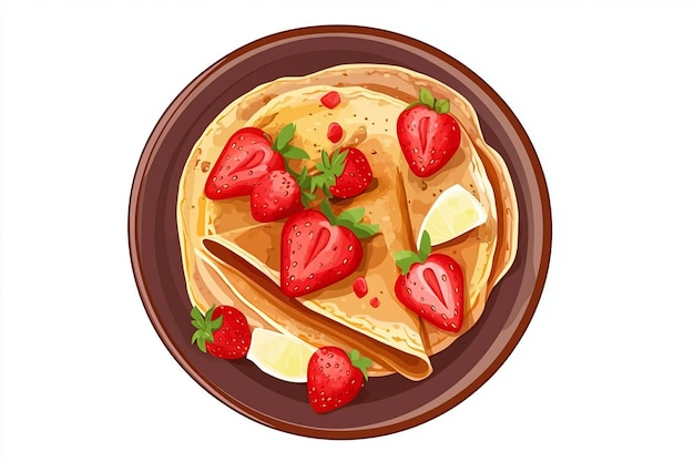 Strawberry Crepes On Plate Flat Illustration