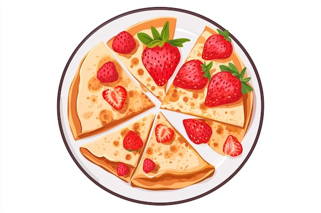 Strawberry Crepes On Plate Flat Illustration