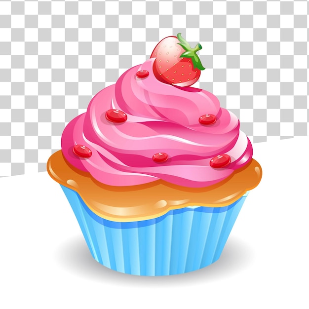 strawberry cupcakes with pink cream and strawberry fruit and candles muffins illustration