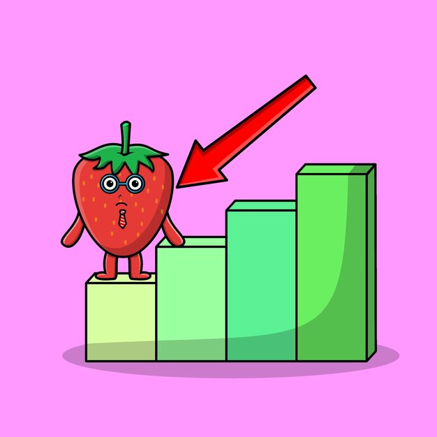 Strawberry cute businessman mascot character with a inflation chart cartoon style design